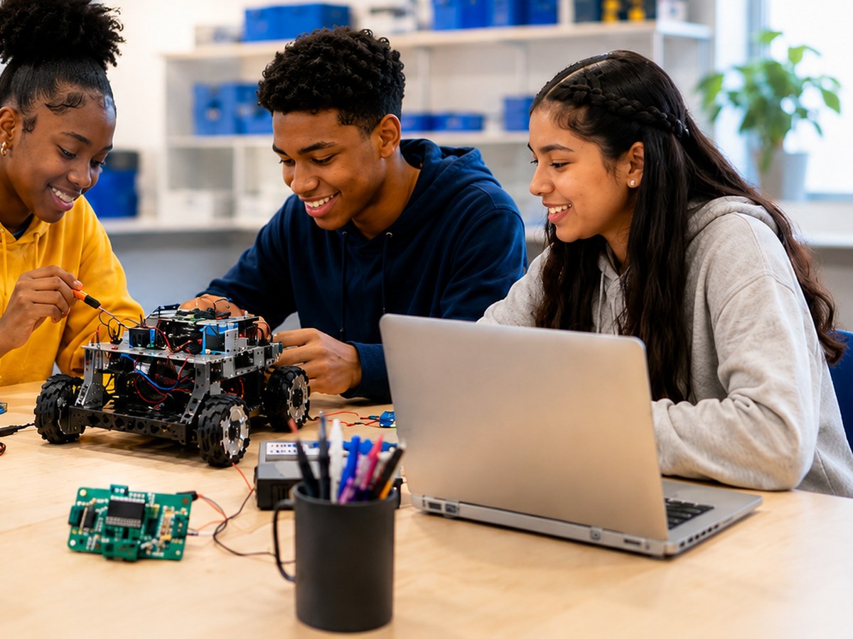 Students testing a competition robot