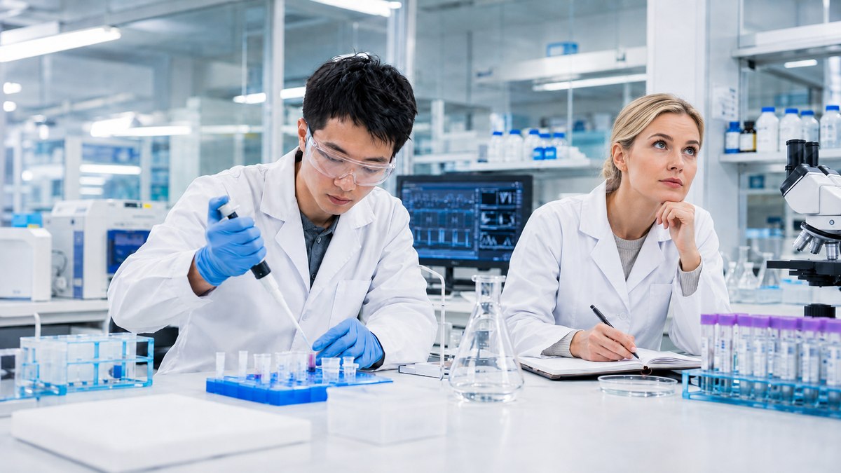 A researcher working with samples in a laboratory