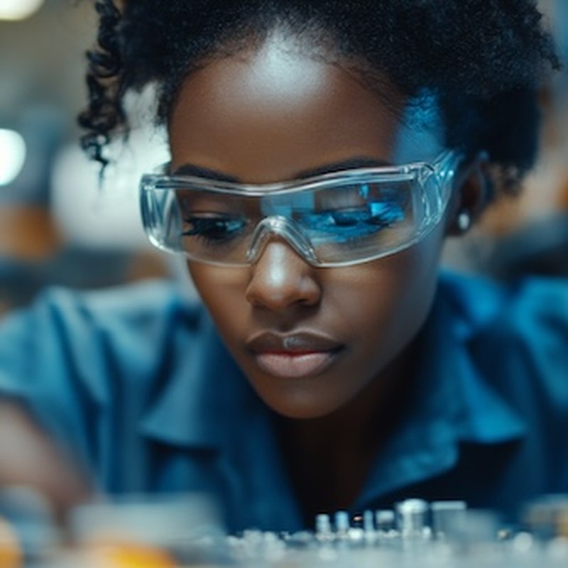 A mentor guiding a student through a circuit board